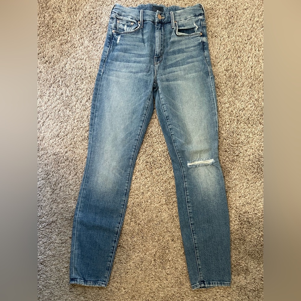 MOTHER Distressed Blue Skinny Jeans